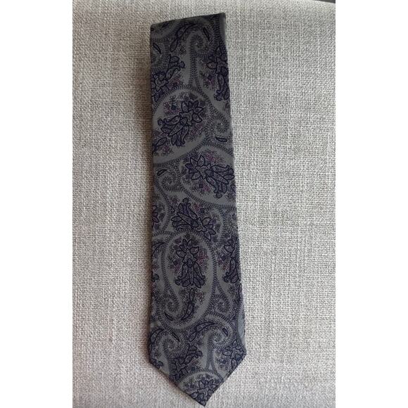 Vintage Christian Dior Silk Tie Gray Navy Purple Paisley Made in USA Italy - Picture 12 of 15